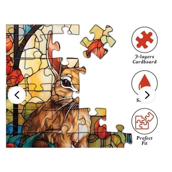 PICKFORU Stained Glass Bunny Jigsaw Puzzle 1000 Pieces Garden Flowers Colorful - Picture 8 of 9